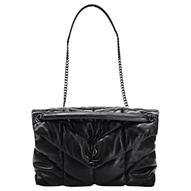 Saint Laurent-Saint Laurent Medium Loulou Puffer Quilted Chain Bag in Black Calfskin Leather-Black