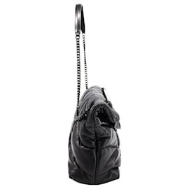 Saint Laurent-Saint Laurent Medium Loulou Puffer Quilted Chain Bag aus schwarzem Kalbsleder-Schwarz
