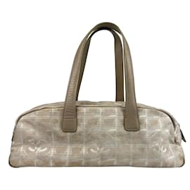 Chanel-Chanel Travel Line Handbag Beige Silver Authentic Chanel Travel Line Canvas Handbag.-Beige