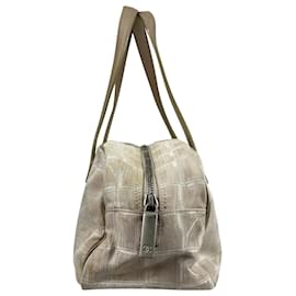 Chanel-Chanel Travel Line Handbag Beige Silver Authentic Chanel Travel Line Canvas Handbag.-Brown,Beige