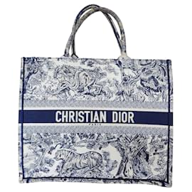 Dior-Dior Book Small Tote Bag in Navy Blue Canvas-Blue,Navy blue
