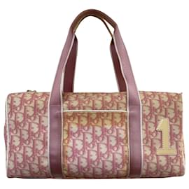 Dior-Dior Trotter Canvas x Patent Leather Handbag Pink Boston bag-Pink