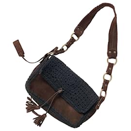 Dolce & Gabbana-Dolce & Gabbana Suede Brown Knit Shoulder Bag Tassel.-Brown