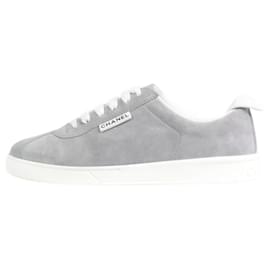 Chanel-Grey lace up suede trainers with branded details - size EU 37.5-Grey