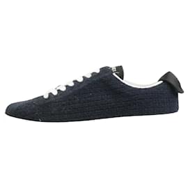 Chanel-Navy lace up suede and tweed trainer with CC logos - size EU 38-Navy blue