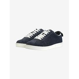 Chanel-Navy lace up suede and tweed trainer with CC logos - size EU 38-Navy blue