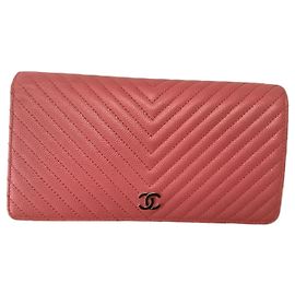 Chanel Caviar Chevron Pink Leather Wallet Pink