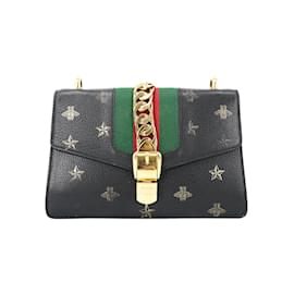 Gucci-Petit sac à bandoulière en cuir Sylvie Bee Star 524405-Noir