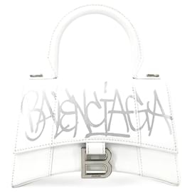 Balenciaga-Leather Graffiti Hourglass XS Handbag 592833-White
