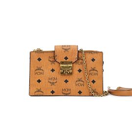 MCM Visetos Canvas Wallet on Chain Brown