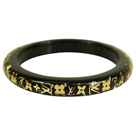 Louis Vuitton-Louis Vuitton Thin Inclusion PM bracelet jonc noir avec paillettes en résine dorée-Noir