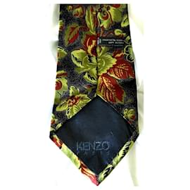 Kenzo-Cravatta Kenzo Vintage in seta con stampa floreale-Multicolore,Verde chiaro