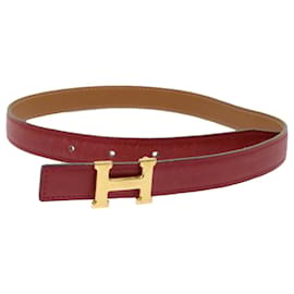 Hermès-HERMES Belt Leather 29.1"" Red Auth am4718-Red