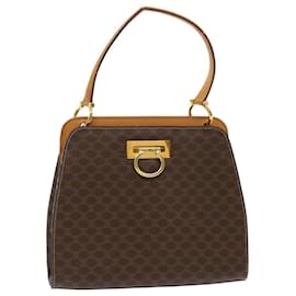 Céline-Bolsa de mão CELINE Macadam Canvas PVC Couro Marrom Autêntico 47659-Marrom