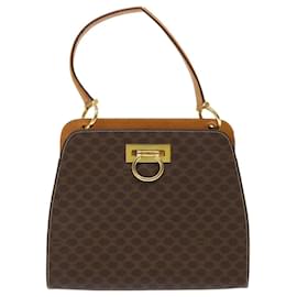 Céline-CELINE Macadam Canvas Bolso de Mano PVC Cuero Marrón Auth 47659-Castaño