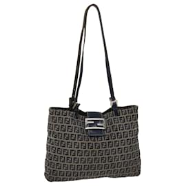 Fendi-FENDI Zucchino Canvas Mamma Baguette Sac à bandoulière Nylon Navy Auth 48016-Bleu Marine