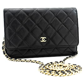 Chanel-CHANEL Caviar Wallet On Chain WOC Black Shoulder Bag Crossbody-Black