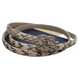 Chanel-CHANEL Python Cream Brown Snake & Leather Skinny CC Logo Belt-Multiple colors