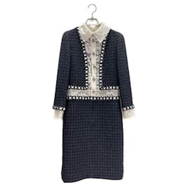 Chanel-***CHANEL  tweed lace dress-Navy blue