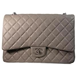 Chanel-Chanel Maxi lined Flap Grey Caviar Timeless Classic lined Flap Bag with Silver Hardware-Grey