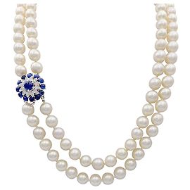 inconnue Colar de pérolas vintage, safiras e diamantes. Outro