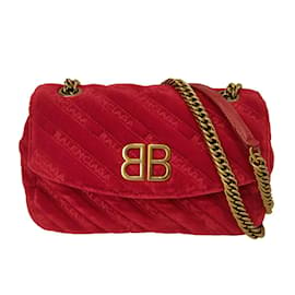 Balenciaga-Balenciaga Balenciaga BB Round velvet shoulder bag-Red