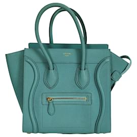 Céline-Céline Celine Luggage Micro handbag in turquoise calf leather-Blue,Light brown