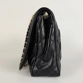Chanel-Chanel Chanel Timeless Classica 30 CM lined flap turn lock bag in black leather-Black