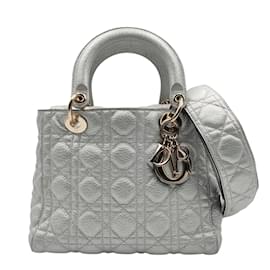 Dior-Dior Christian Dior Lady Dior soft bag in silver leather-Silvery