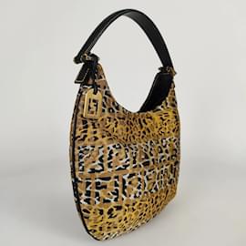 Fendi-Fendi Sac à main Fendi Hobo en toile animalière-Multicolore