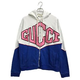***Sweat à capuche zippé avec logo GUCCI sur le devant Blanc Bleu