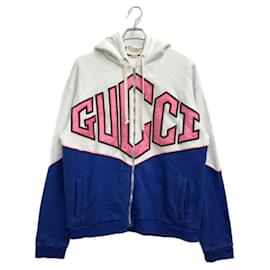 Gucci-***GUCCI Kapuzenpullover mit Logo vorne und Reißverschluss-Weiß,Blau