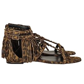 Saint Laurent-Saint Laurent Saint Laurent women's sandal in spotted leather with fringes (EU 37.5)-Brown