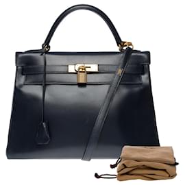 Hermès-Hermes Kelly bag 32 in Navy Blue Leather - 101212-Navy blue