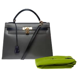 Hermès-Hermes Kelly bag 32 in Gray Leather - 101295-Grey