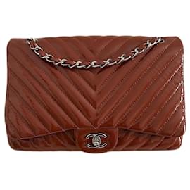 Chanel-CHANEL  Handbags   Patent leather-Dark red