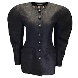 Dolce & Gabbana-Dolce & Gabbana Black Monogram Button Jacquard Blazer-Black