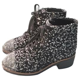 Autre Marque-Chanel Tweed Lace Uo Ankle Boots-Multiple colors