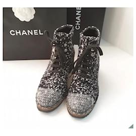 Autre Marque-Chanel Tweed Lace Uo Ankle Boots-Multiple colors