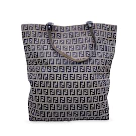 Fendi-Grey Monogram Zucchino Canvas Handbag Tote Bag-Grey