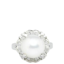 & Other Stories Platin-Diamant-Perlen-Blumenring Silber