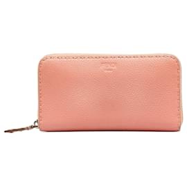 Fendi-Fendi Pink Selleria Zip Around Leather Wallet-Pink