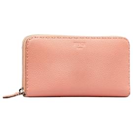 Fendi-Fendi Pink Selleria Zip Around Leather Wallet-Pink