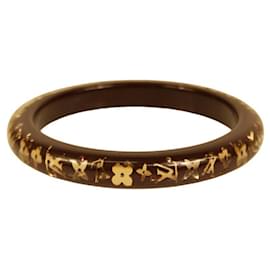 Louis Vuitton-Louis Vuitton Thin Inclusion PM marron avec bracelet jonc à paillettes en résine dorée-Marron