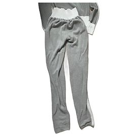 Chanel Jogging Set Oberteil und Hose Grau Weiß Baumwolle Weiß Grau