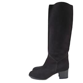 Chanel Black Velvet Mid Calf Boots Size 36.5 Chanel