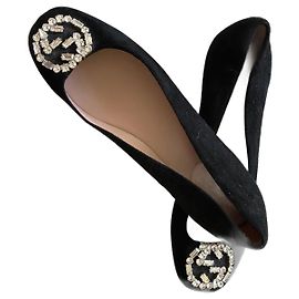 Autre Marque Bailarinas Gucci em couro camurça preto com cristais Preto