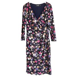 Robe en jersey drapée à fleurs Ralph Lauren Bleu Marine