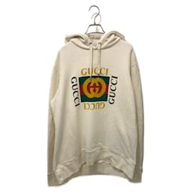 Gucci-***GUCCI  Vintage processed old logo print hoodie-Beige