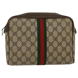 Gucci-GUCCI GG Canvas Web Sherry Line Handtasche Beige Rot 27004998 Auth th3783-Rot,Beige